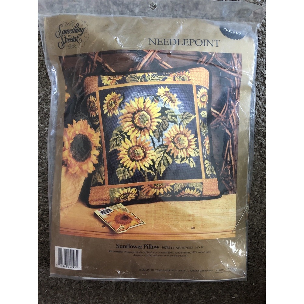 VTG Candamar Designs Sunflowers 14x14 Pillow Needlepoint Decorative Kit SEALED